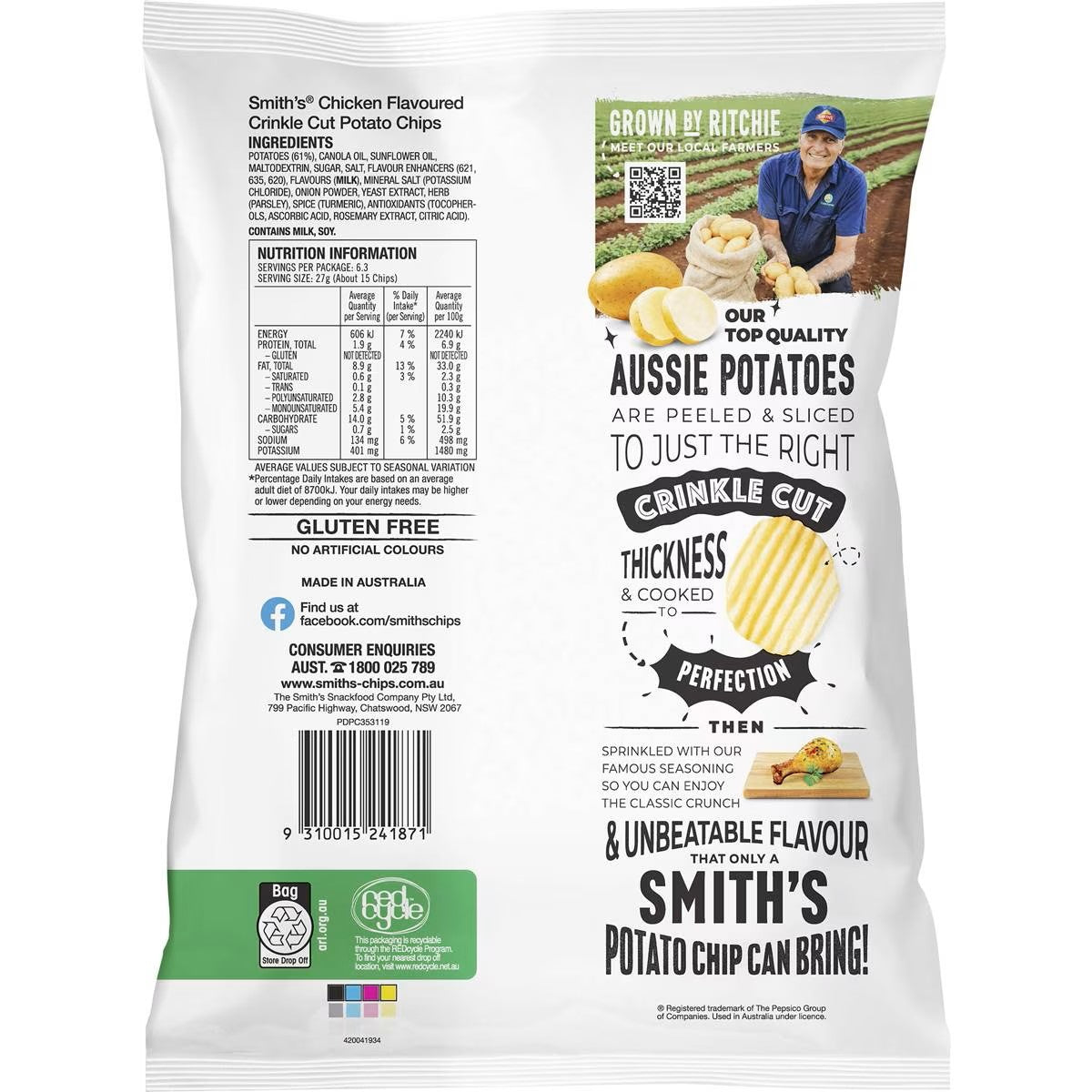 Smiths Crinkle Cut Chicken Potato Chips 170g